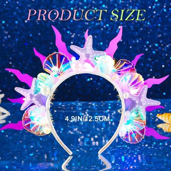 Light Up Mermaid Headband Glitter Starfish Shell Pearl Costume Hair Accessory main image 7